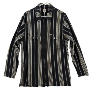 VINTAGE GUESS Jeans Jacket Mens Large Black Gray Striped Zip Front Shirt Shacket